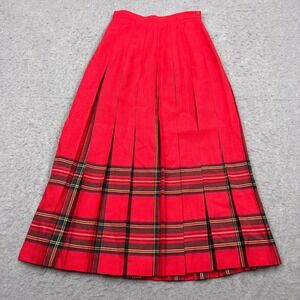 Vintage Deans Of Scotland Skirt Womens 4 Red Plaid Wool Pleated Long Skirt Lined
